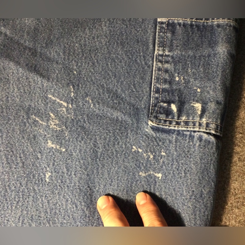 Carhartt Bib Overalls Mens 46x32 Blue Denim R08DNM Paint Splatter Workwear - Picture 9 of 9
